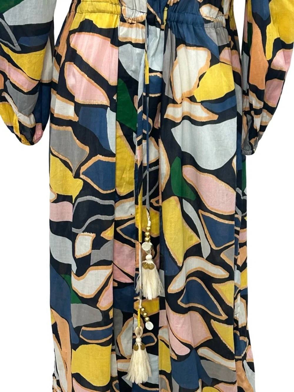 Free Destination Beach Maxi Cover Up Dress S M L Cotton Tassel Resort Boho Print - Picture 5 of 11